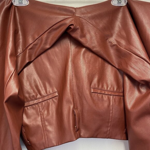 WHO WHAT WEAR Faux Leather High-Rise Straight Leg Trouser Pants Women Sz 6 Brown - Picture 5 of 14